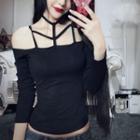 Elbow-sleeve Cold-shoulder Cropped T-shirt