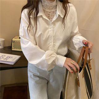 Mock Two-piece Lace Panel Shirt White - One Size