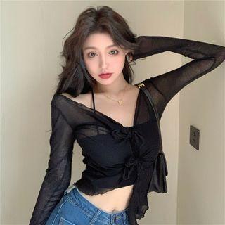 Long-sleeve Mesh T-shirt / Spaghetti Strap Top