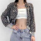 Leopard Print Zipped Hooded Cropped Jacket