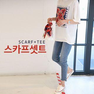 Round-neck Printed T-shirt With Scarf