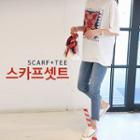 Round-neck Printed T-shirt With Scarf