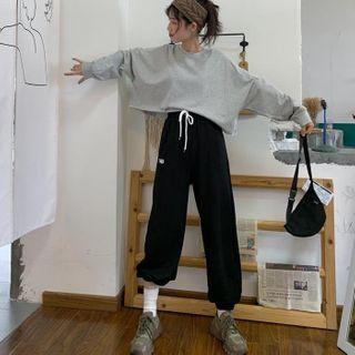 Plain Long-sleeve T-shirt / Lettering Sweatpants