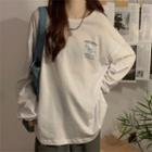 Long-sleeve Graphic Print T-shirt White - One Size