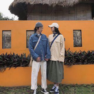Couple Matching Lettering Corduroy Shirt