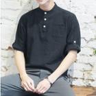 Mandarin Collar Elbow-sleeve T-shirt