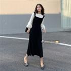 Mock Two-piece Color-block Long-sleeve Knit Dress As Figure - One Size