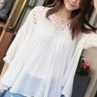 Perforated 3/4 Sleeve Chiffon Blouse