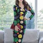 Long-sleeve Dotted Midi Bodycon Dress