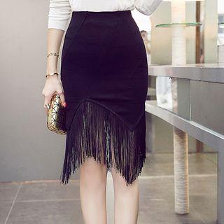 Fringe Fitted Skirt