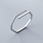 925 Sterling Silver Rhinestone Geometric Open Ring S925 Silver - Silver - One Size