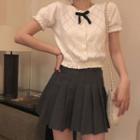Bow Ruffle Trim Cropped Knit Cardigan As Shown In Figure - One Size