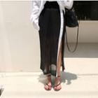 Buttoned Split Midi Skirt Black - One Size