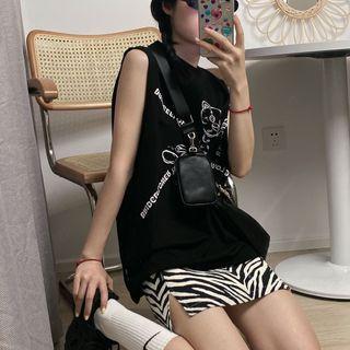 Printed Tank Top / Zebra Print Mini A-line Skirt