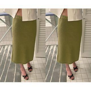 [dearest] Band-waist Midi Knit Skirt