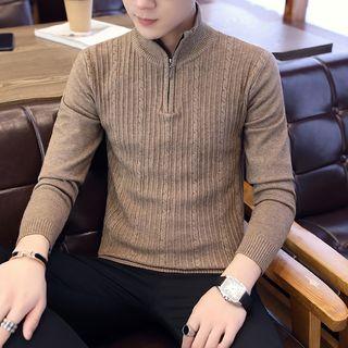 Mock-neck Zip Placket Knit Top