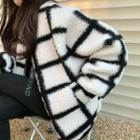 Check Fleece Loose-fit Jacket White - One Size