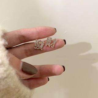 Chinese Characters Rhinestone Alloy Earring 1 Pair - Gold - One Size