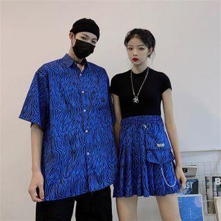 Zebra Print Elbow-sleeve Shirt / Mini A-line Skirt