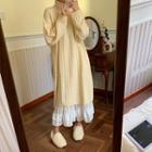 Cable Knit Sweater Dress / Midi A-line Skirt / Mock-turtleneck Long-sleeve Top
