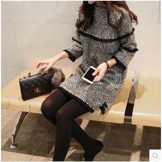 Long-sleeved Loose-fit Straight Woolen Sheath Dress