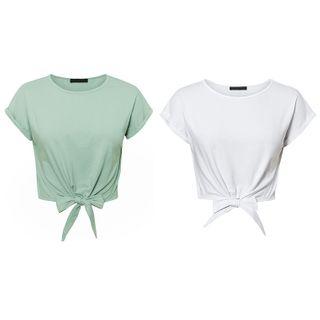 Tie-waist Plain Cropped Top