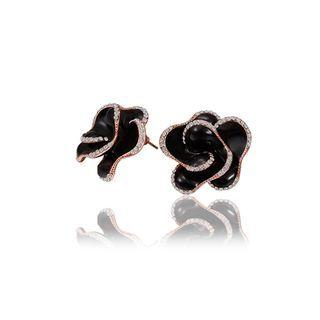 Fashion Black Flower Earrings With Austrian Element Crystal Rose Gold - One Size
