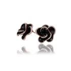 Fashion Black Flower Earrings With Austrian Element Crystal Rose Gold - One Size