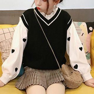 Plain Heart Embroidered Long-sleeve Top