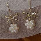 Bow Alloy Freshwater Pearl Dangle Earring A894 - 1 Pair - Gold - One Size