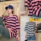 Elbow-sleeve Boxy Stripe T-shirt