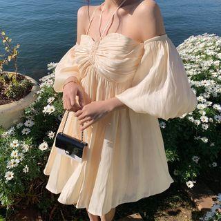 3/4-sleeve Off-shoulder Smock Dress