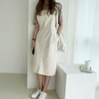 Cotton Midi Overall Dress Light Beige - One Size