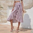 Floral Print Tie-waist Midi A-line Skirt