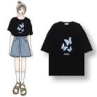 Butterfly Printed Short-sleeve T-shirt Black - One Size