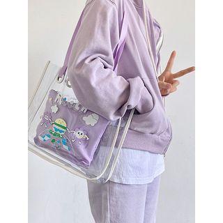 Set: Cartoon Print Pvc Tote Bag + Pouch