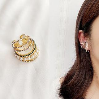 Rhinestone Faux Pearl Layered Earring Single - Gold - One Size