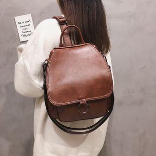 Faux Leather Retro Hoop Detail Backpack
