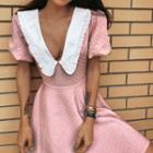 Short-sleeve Dot Print Doll-collar Mini Dress