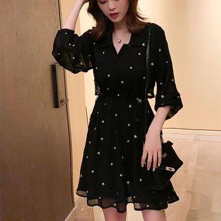 Long-sleeve Star Printed Chiffon Dress