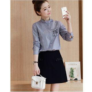 Set: Embroidered Striped Shirt + A-line Skirt
