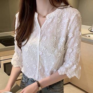 Floral Applique Chiffon Blouse