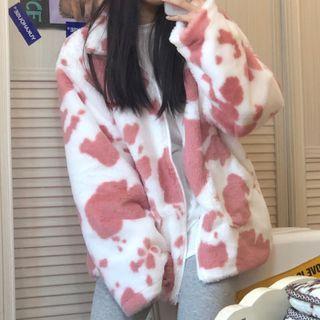 Cow Print Jacket Pink & White - One Size
