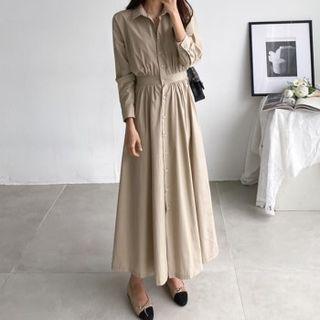 Shirred-waist Shirtdress