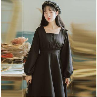 Balloon-sleeve Square Neck A-line Dress