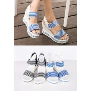 Stripe-detail Wedge-heel Sandals
