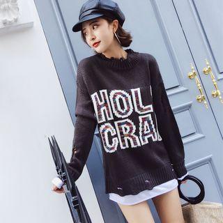 Lettering Distressed Sweater