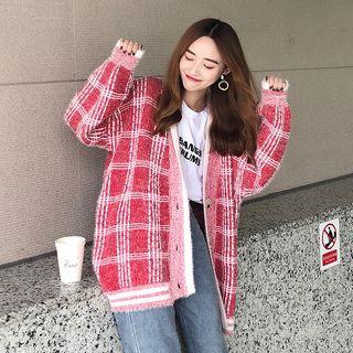 Plaid Knitted Cardigan
