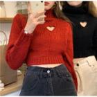 Heart Cutout Turtle-neck Crop Sweater