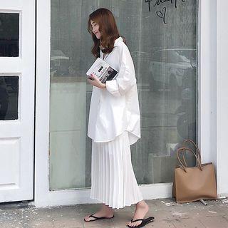 Pleated A-line Skirt White - One Size
